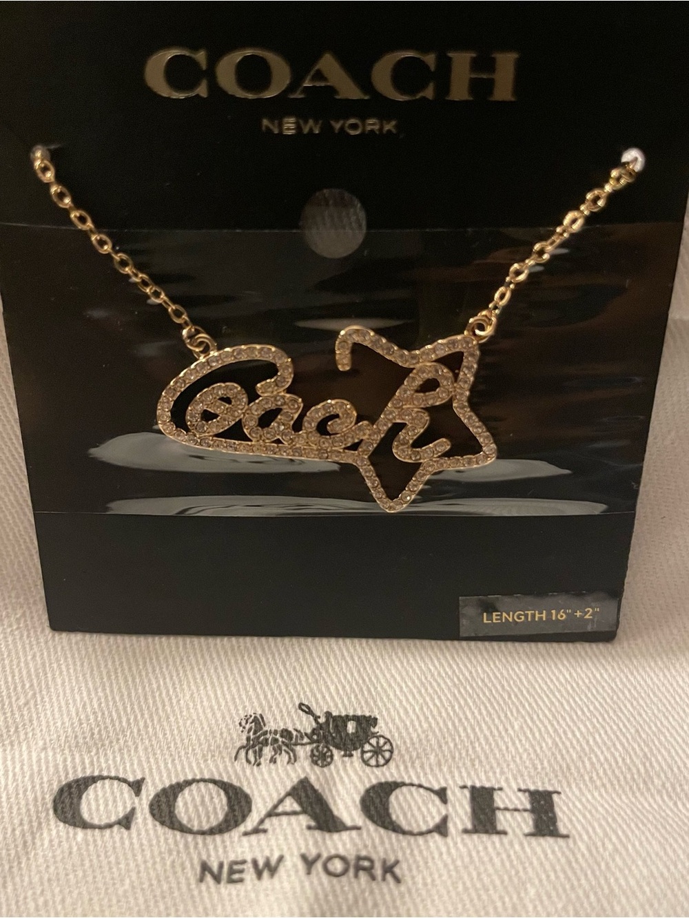 Coach Gold Crystal Logo Script Necklace - NWT - Picture 2 of 3